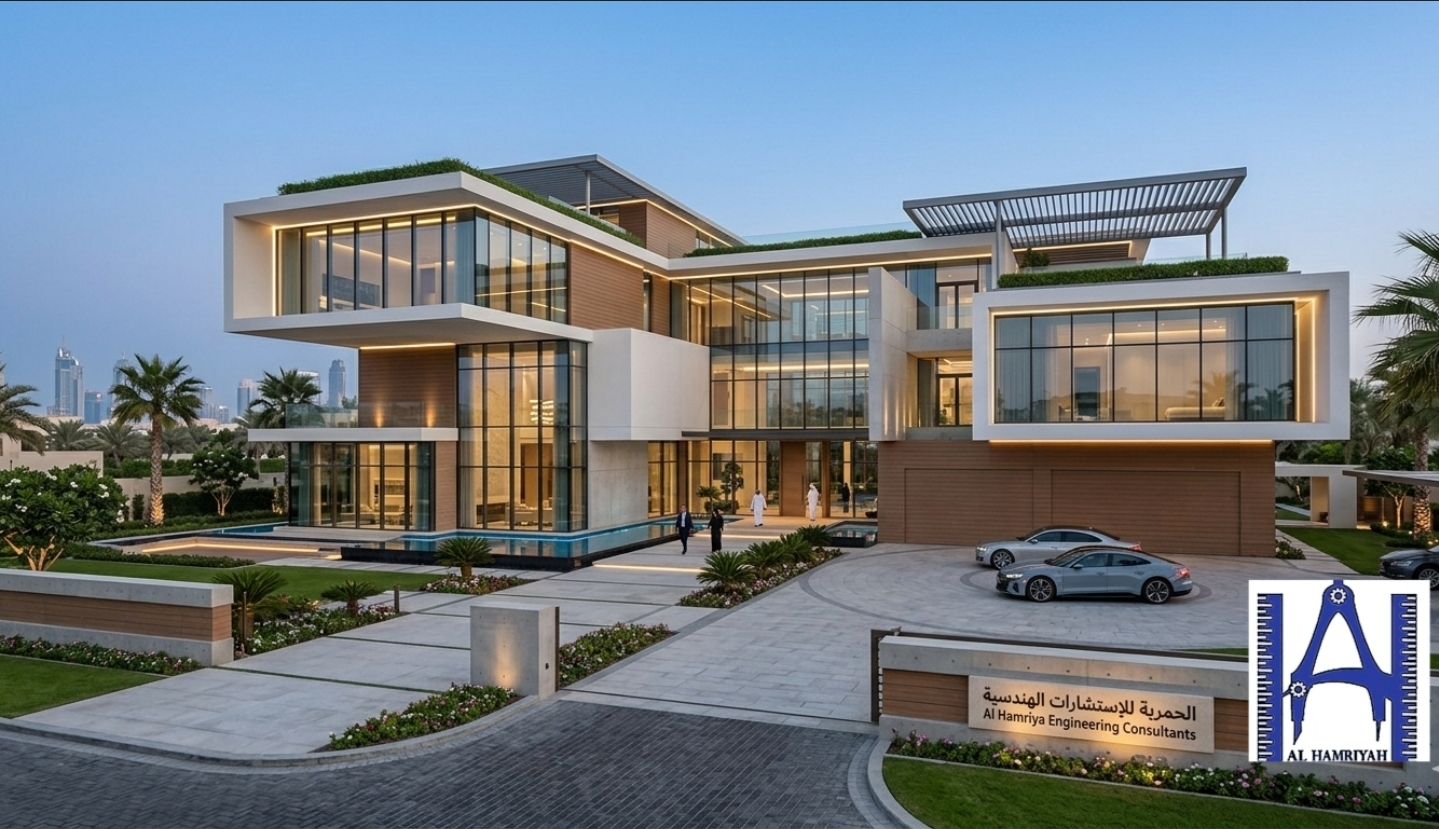 Modern contemporary villa with glass facade – Al Hamriyah Engineering Consultancy